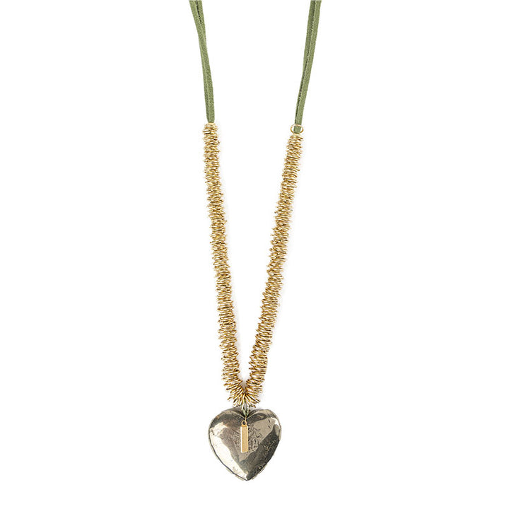 Collier breloque coeur pyrite