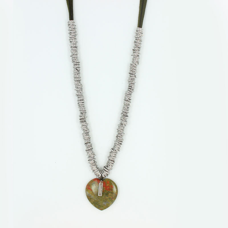 Fine stone heart charm necklace