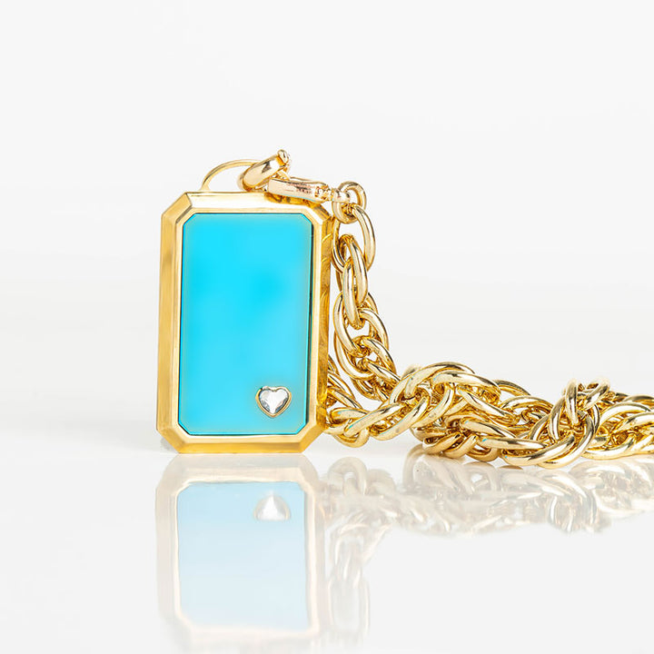 Turquoise-swirl rectangle plate necklace 42