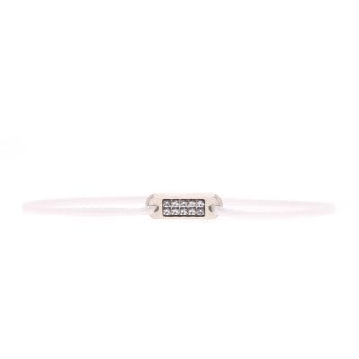 Bracelet Mini Plaque 2 Rangs - Blanc - Palladium/Cristal