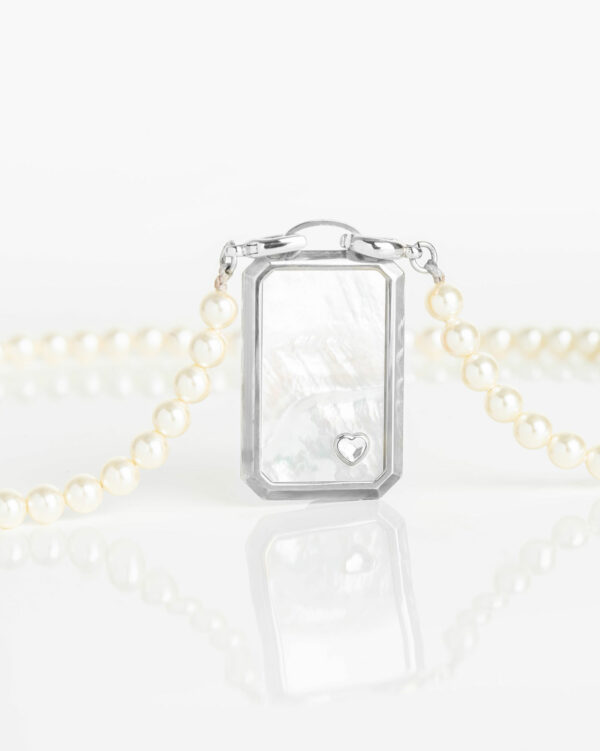 Collier Plaque Rectangle Nacre-perle 5 imit.42 - Palladium - Cristal