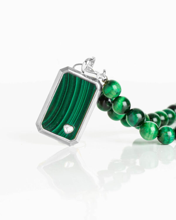 Collier Plaque Rectangle Malachite-Malachite 42 - Palladium - Cristal