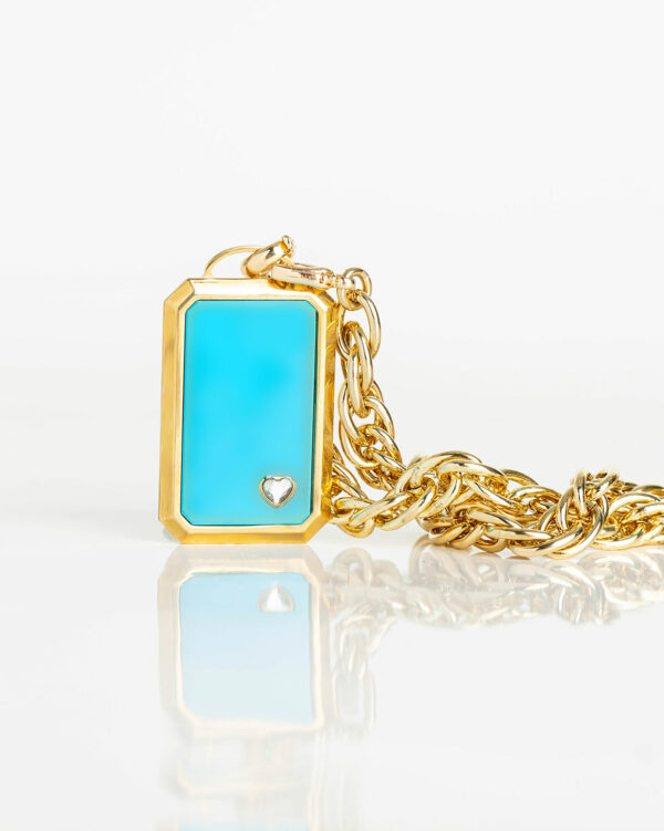 Collier Plaque Rectangle Turquoise-Tourbillon 42 - Or Jaune - Cristal