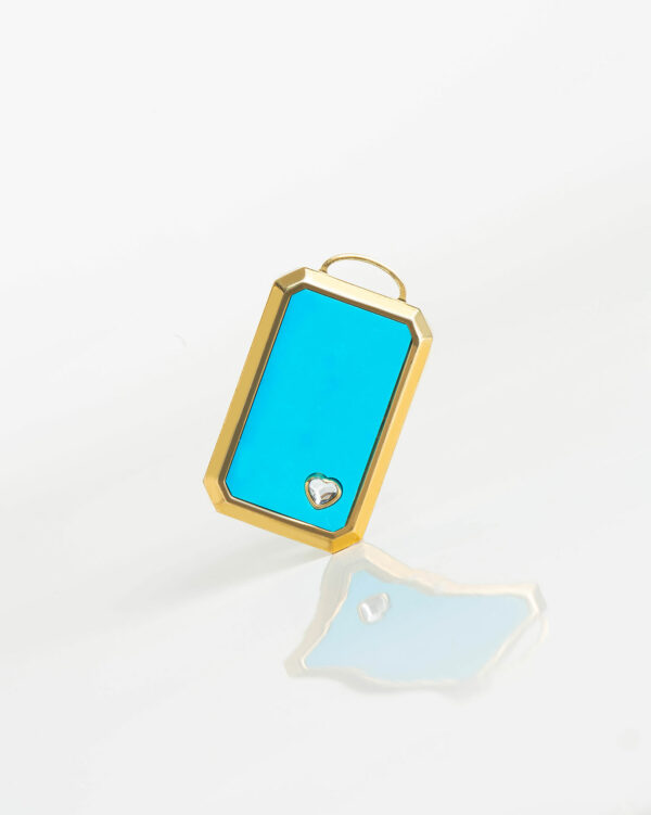 Plaque Rectangle Turquoise - Or Jaune - Cristal