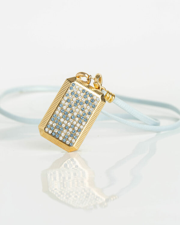 Collier Plaque Full Multi-Ruban 42 - Bleu Ciel - Or Jaune/Cristal-Bleu