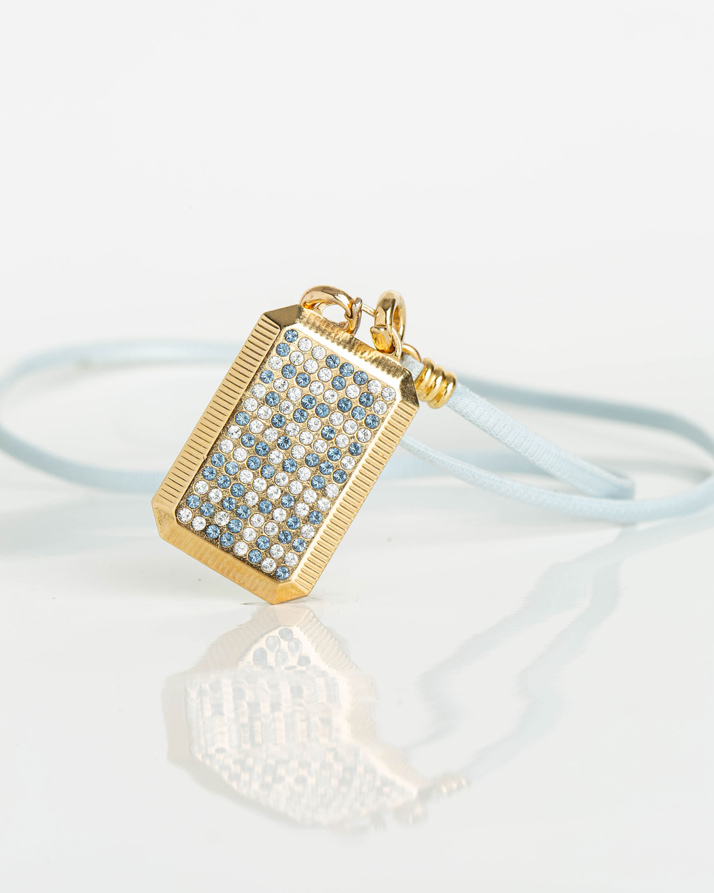 Collier Plaque Full Multi-Ruban 42 - Bleu Ciel - Or Jaune/Cristal-Bleu