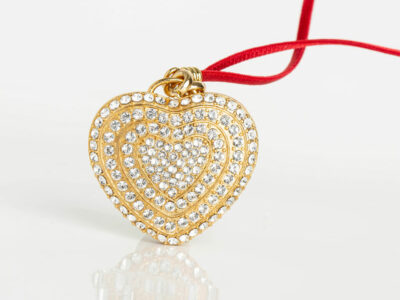 Collier Plaque Coeur Full-ruban 42 - Rouge - Or Jaune/Cristal