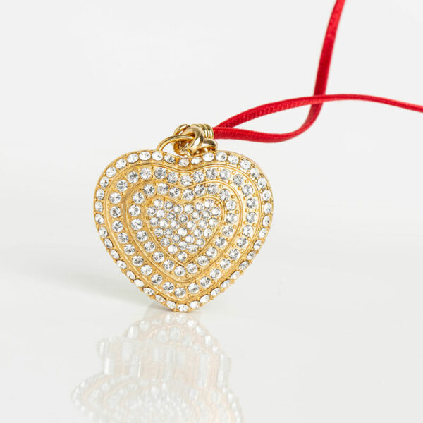 Collier Plaque Coeur Full-ruban 42 - Rouge - Or Jaune/Cristal